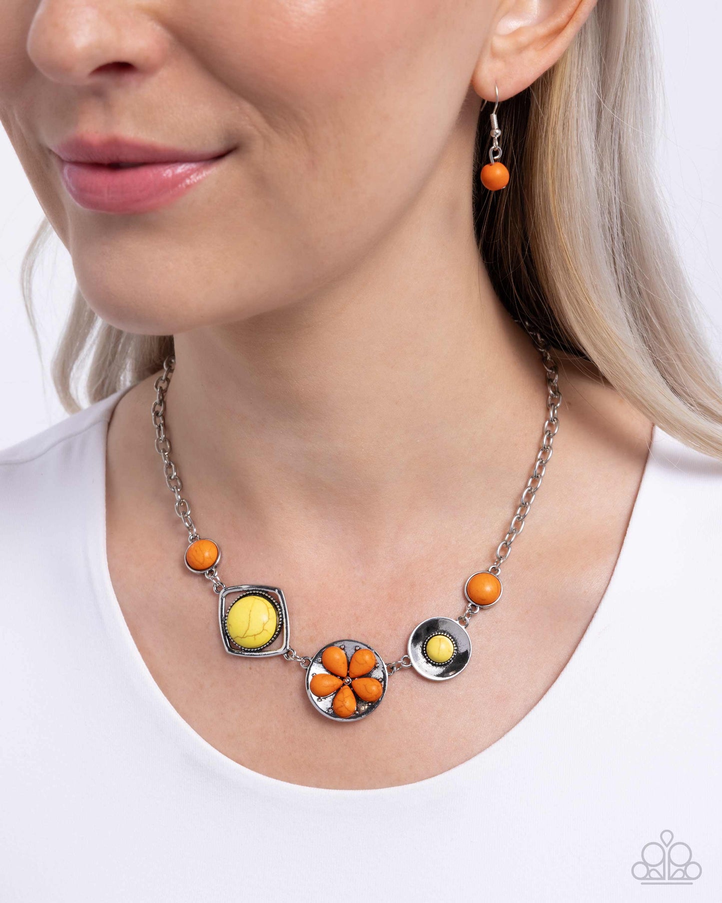 Stony Someday - Orange & Yellow Stone Floral Santa Fe Style Necklace Paparazzi N2610