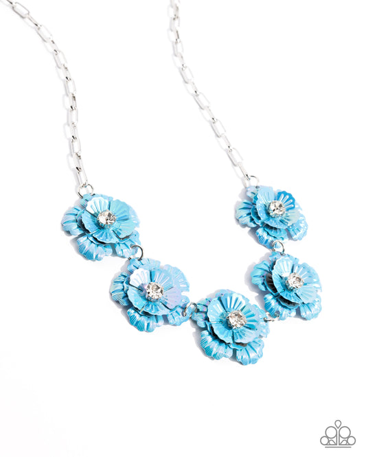 Flower Chain - Blue Three-Dimensional Layered Light Blue Flower Necklace Paparazzi N3285