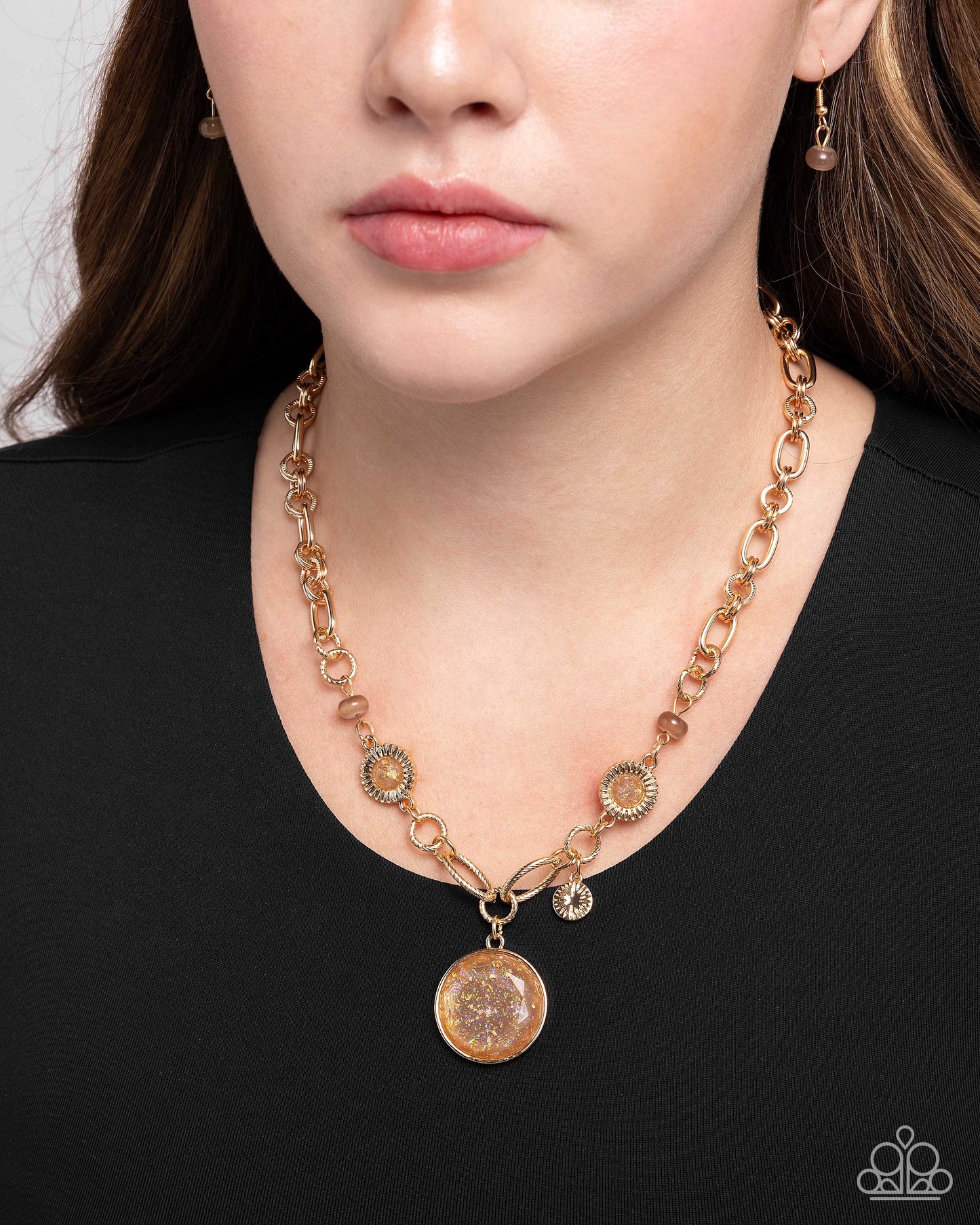 FLECKS Big Thing - Brown Cat's Eye Bead & Brown Iridescent Flecked Pendant Necklace Paparazzi N2839