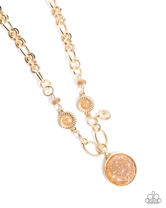 FLECKS Big Thing - Brown Cat's Eye Bead & Brown Iridescent Flecked Pendant Necklace Paparazzi N2839