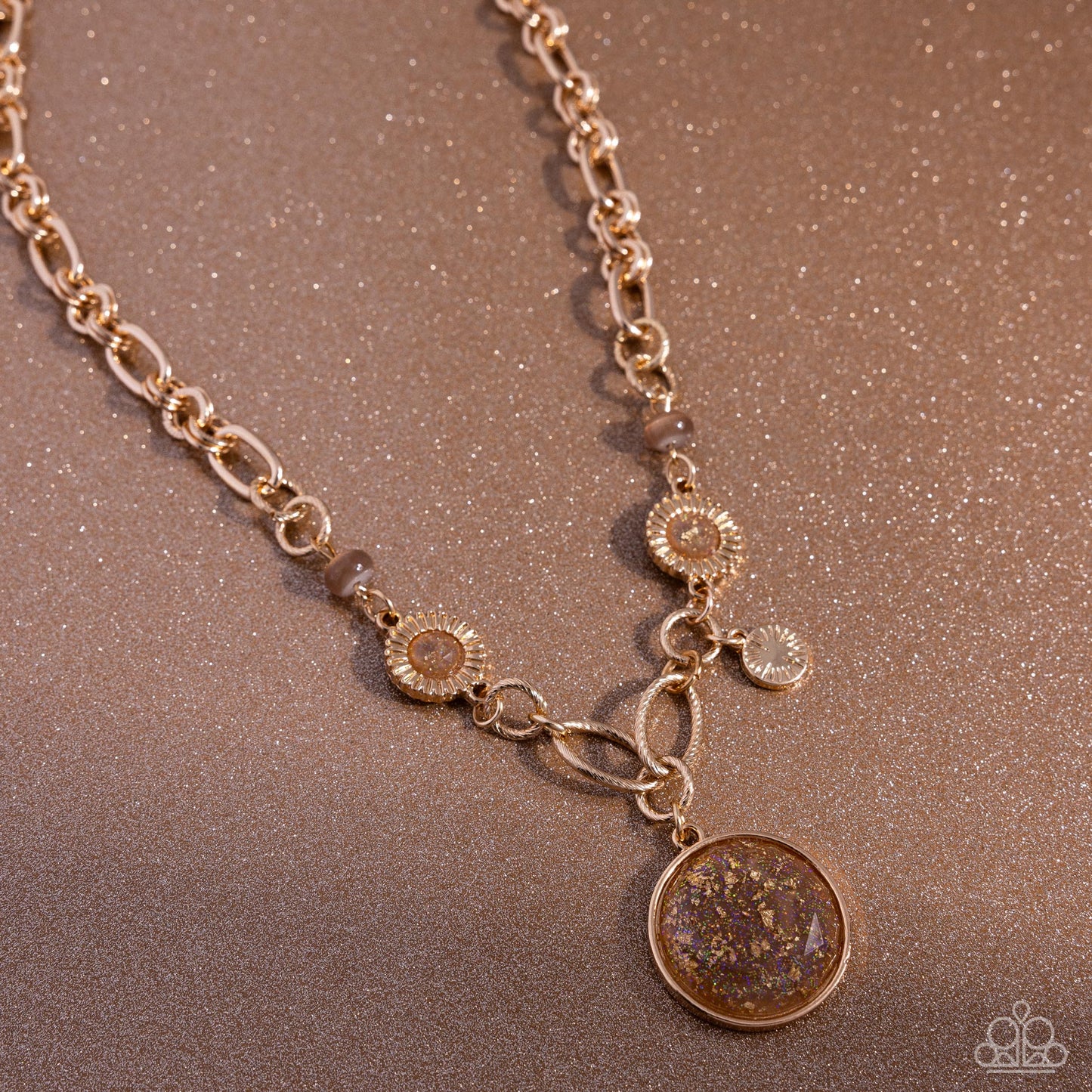 FLECKS Big Thing - Brown Cat's Eye Bead & Brown Iridescent Flecked Pendant Necklace Paparazzi N2839