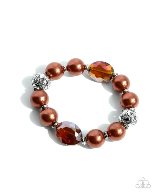 Ornamental Outfit - Brown Pearl, UV Crystal Bead Stretch Bracelet Paparazzi B1876