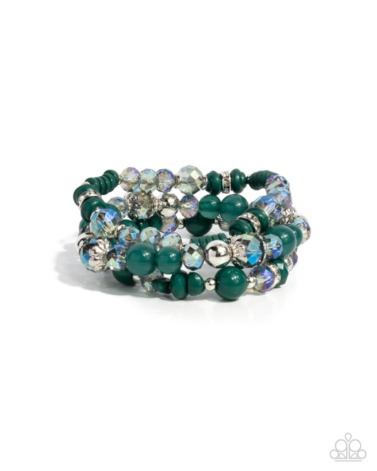 Complimentary Chic - Green Aventurine & Iridescent Bead Set of 3 Stretch Bracelet Set Paparazzi B2113