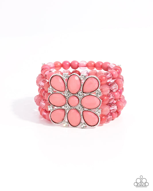 Everything is New - Pink Desert Rose Floral Stretch Bracelet Paparazzi B1978