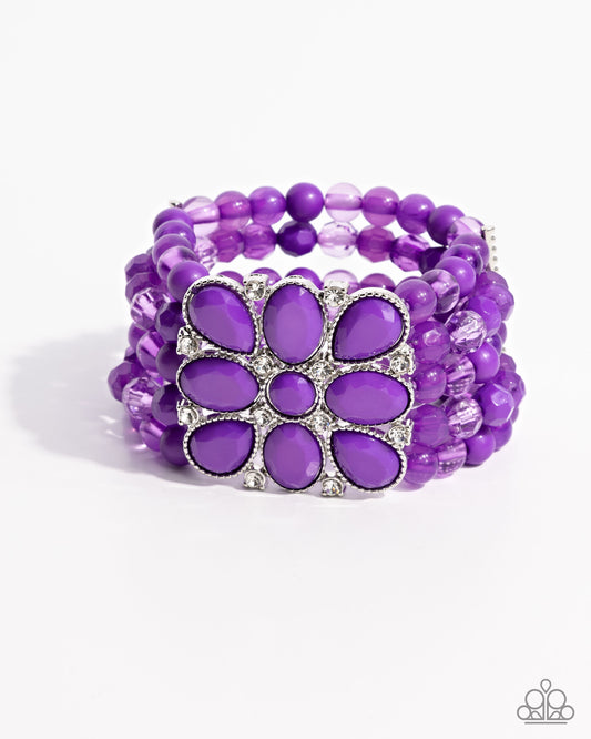 Everything is New - Purple Bead Floral Stretch Bracelet Paparazzi B2022