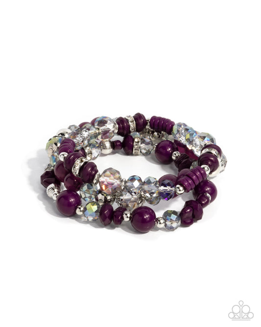 Complimentary Chic - Purple Stretch Set of Three Bracelets Paparazzi B2127