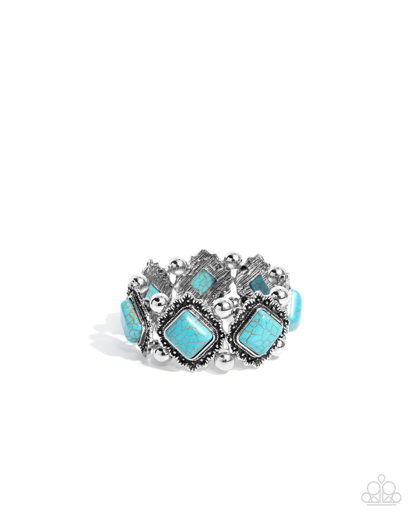 Noble Nature - Blue Marbled Turquoise Stone Stretch Santa Fe Style Bracelet Paparazzi B2107