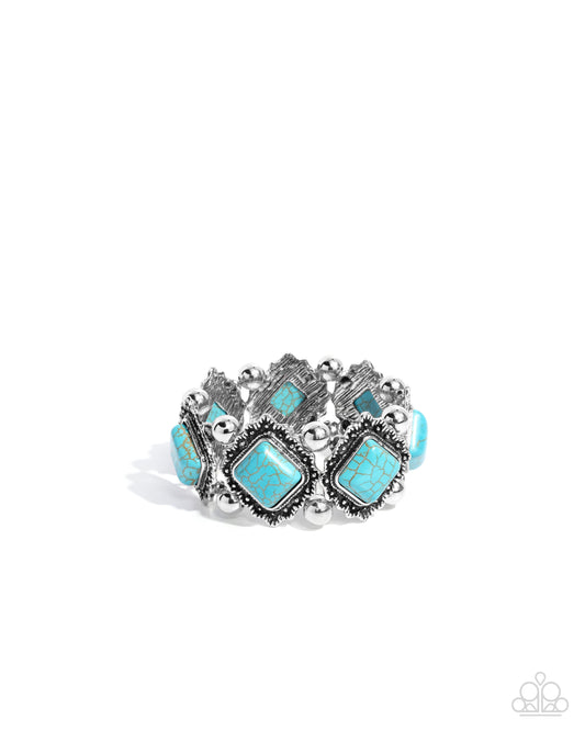 Noble Nature - Blue Marbled Turquoise Stone Stretch Santa Fe Style Bracelet Paparazzi B2107