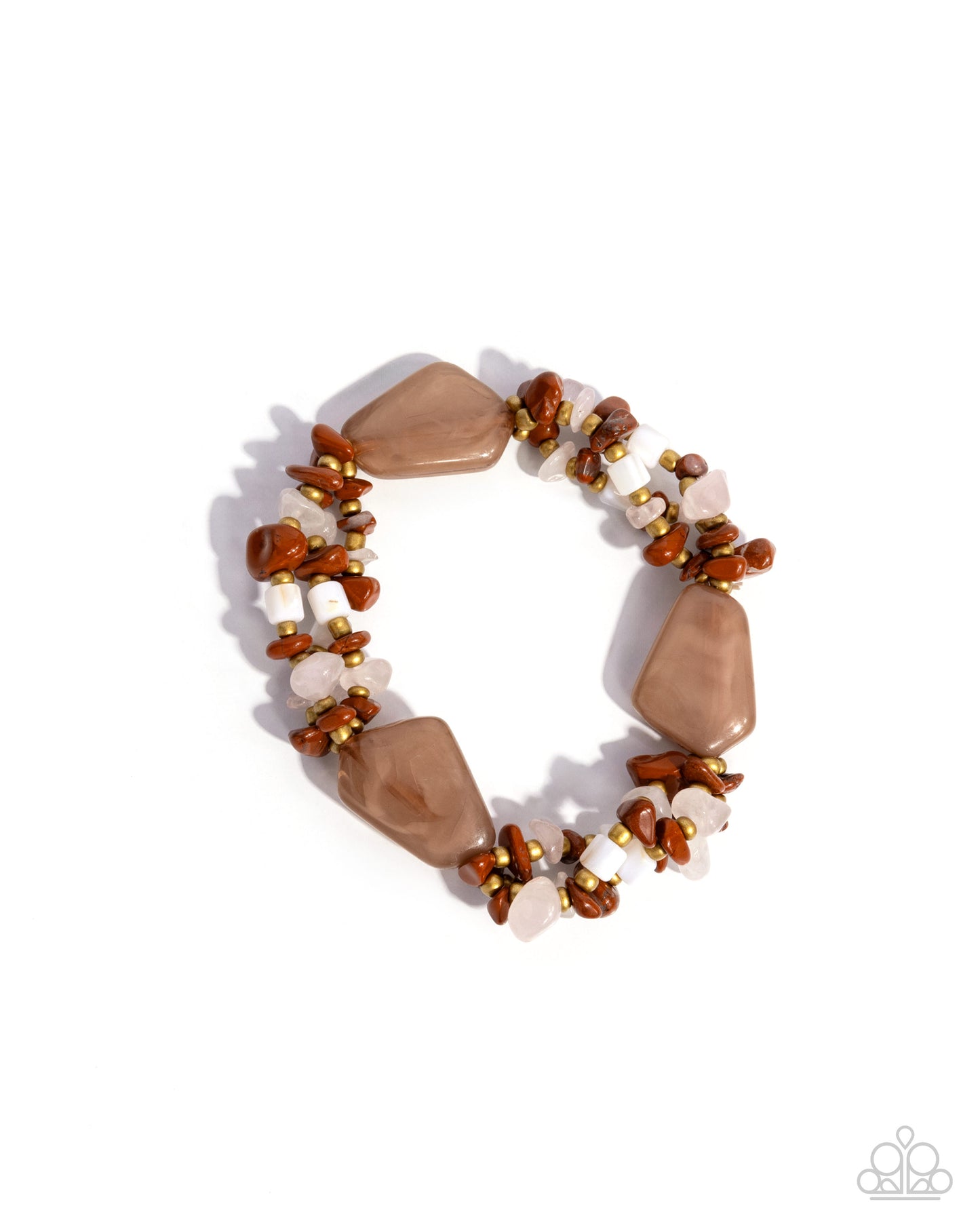 Garden Palette - Red, Rose Quartz, Raw Umber, Brass Bead Stretch Bracelet Paparazzi B1952