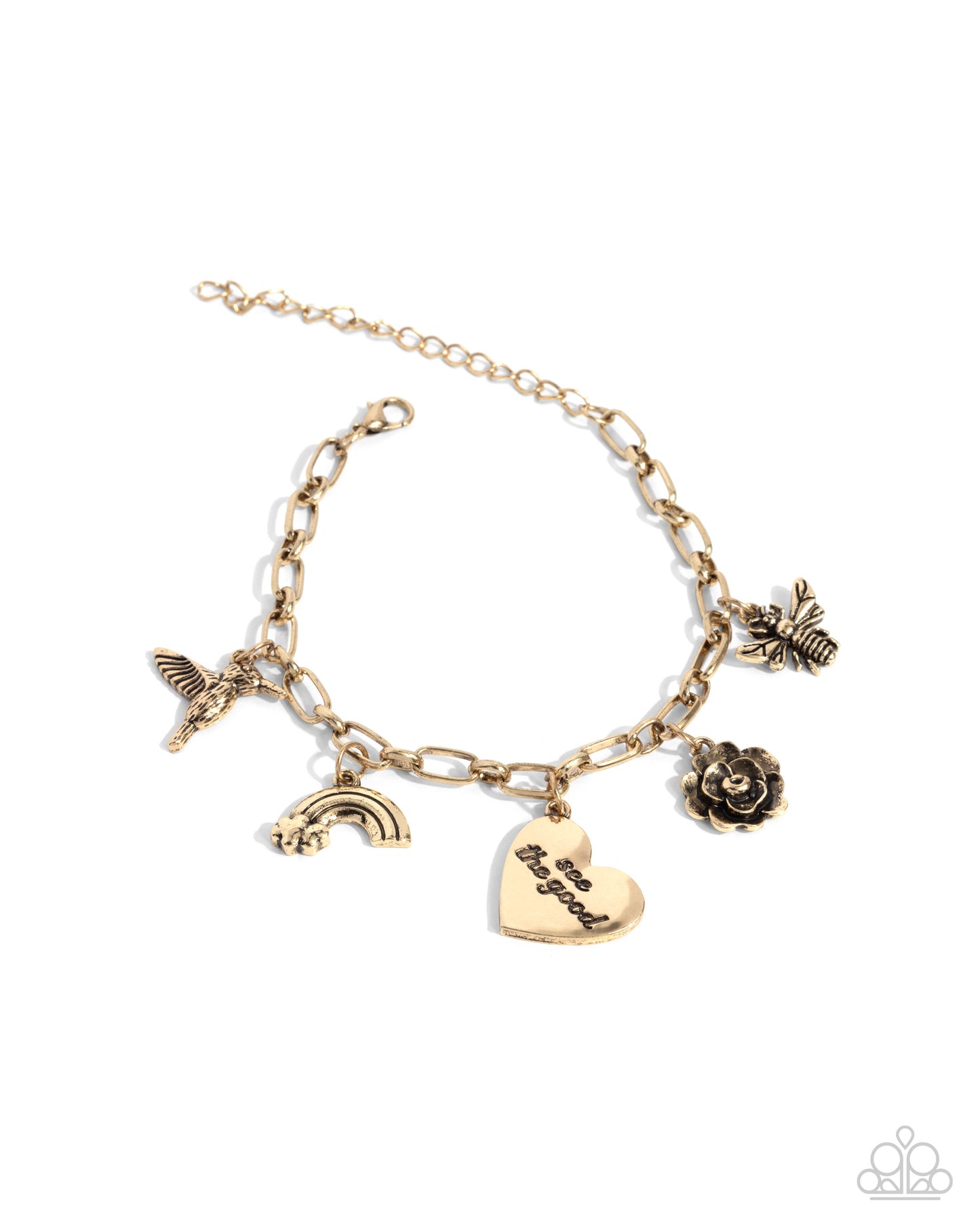 Positive Outlook - Gold - Antiqued Gold Charm Style Inspirational Bracelet "see the good" Paparazzi B2018