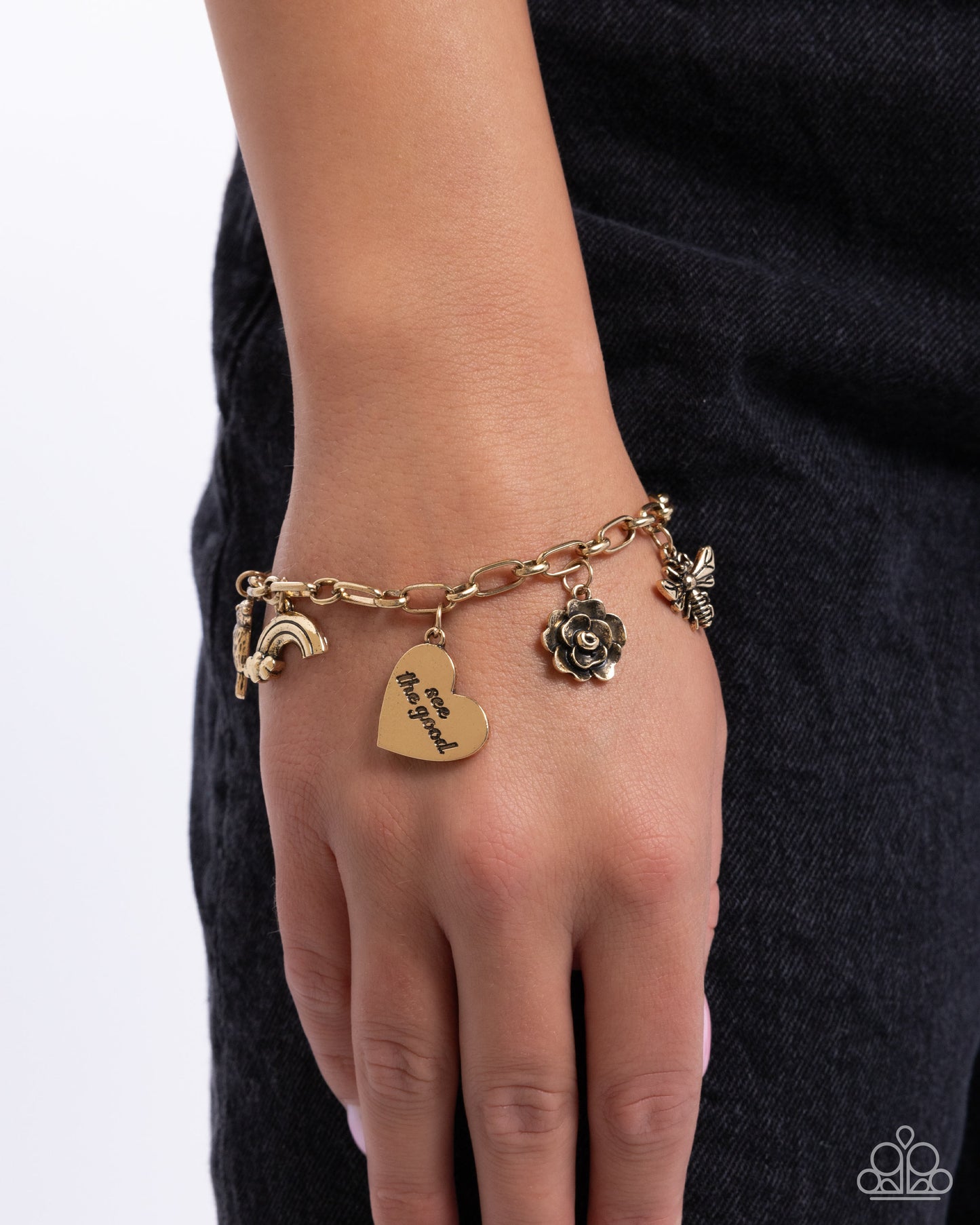 Positive Outlook - Gold - Antiqued Gold Charm Style Inspirational Bracelet "see the good" Paparazzi B2018