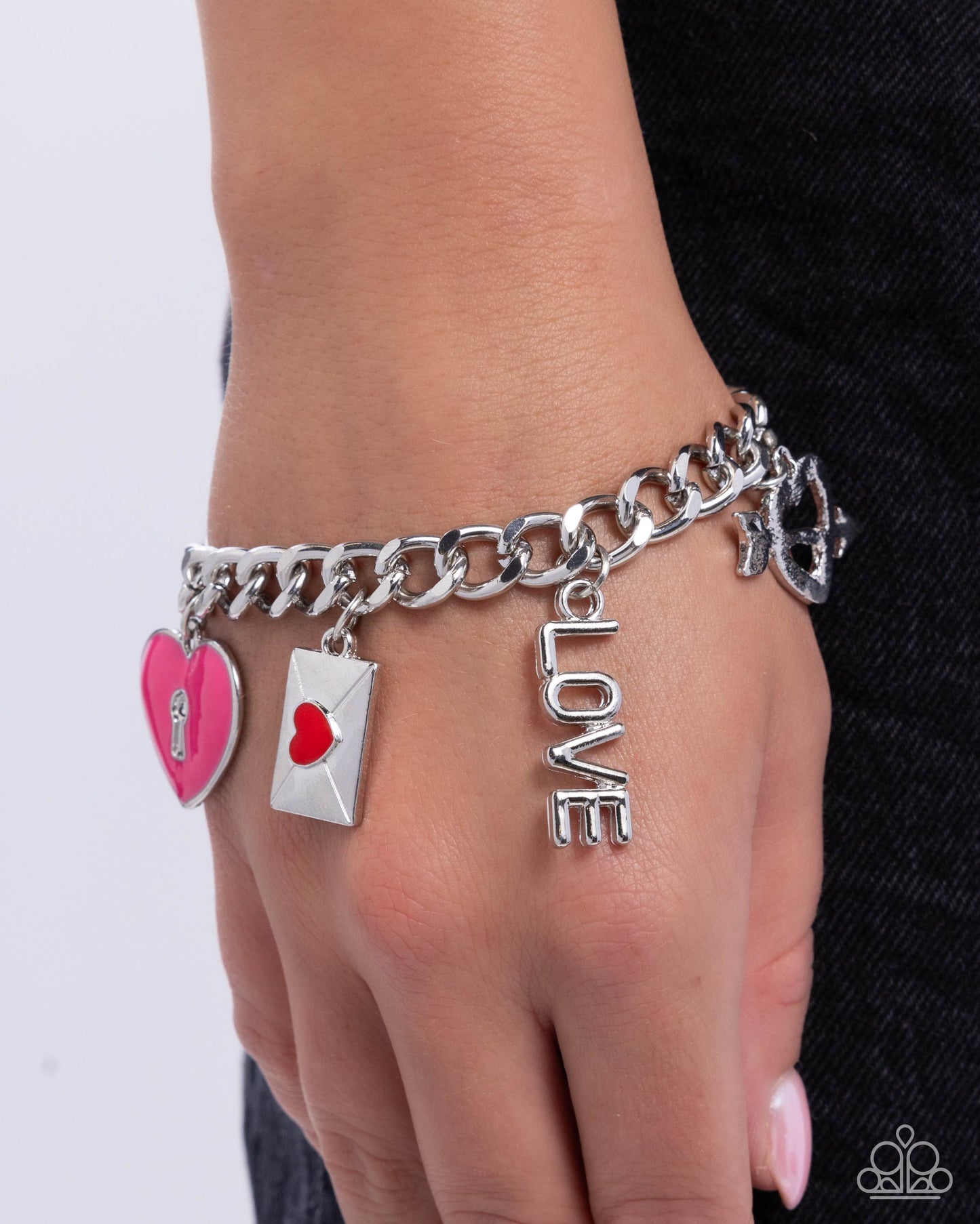 Valentines Variety - Multi Red, Pink Heart Silver Charm Bracelet Paparazzi B1976