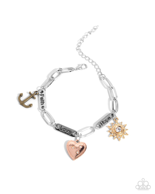 Intrepid Inspiration - Multi Charm Style Inspirational Faith, Love, Hope Bracelet Paparazzi B1982
