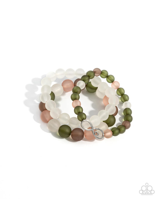 Simplistic Stack - Green Olive, Ivory, Brown, Orange Bead Stretch Bracelet Set of 3 Paparazzi B1983