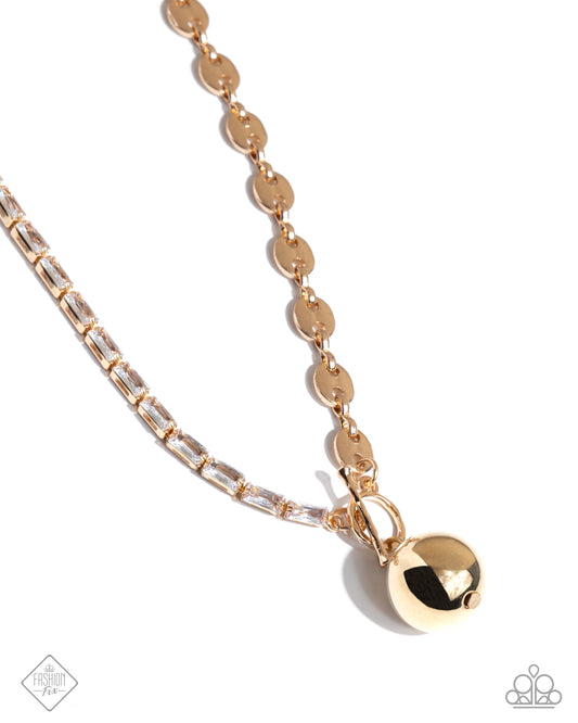 Tailored Token - Gold Tab Chain & White Gem Toggle Necklace Fiercely 5th Avenue December 2024 Fashion Fix Paparazzi N3240