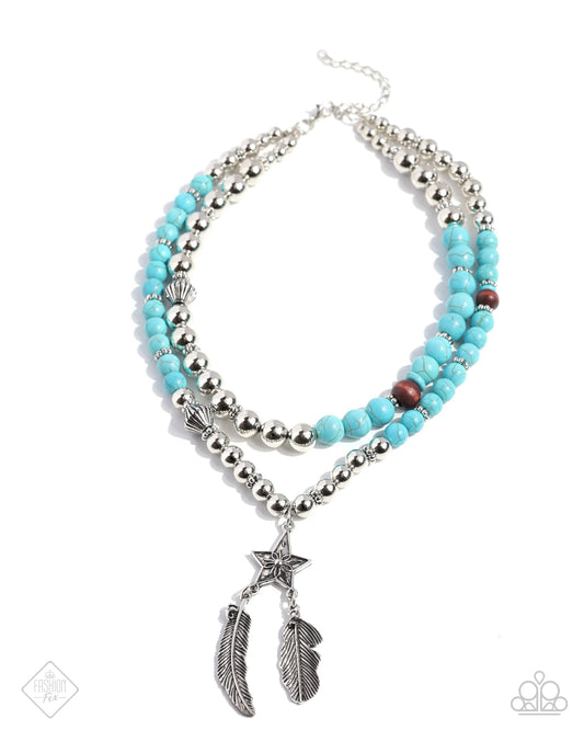 Restful Radiance - Blue Turquoise Stone, Silver Feather Necklace Simply Santa Fe Fashion Fix December 2024 Paparazzi N3608