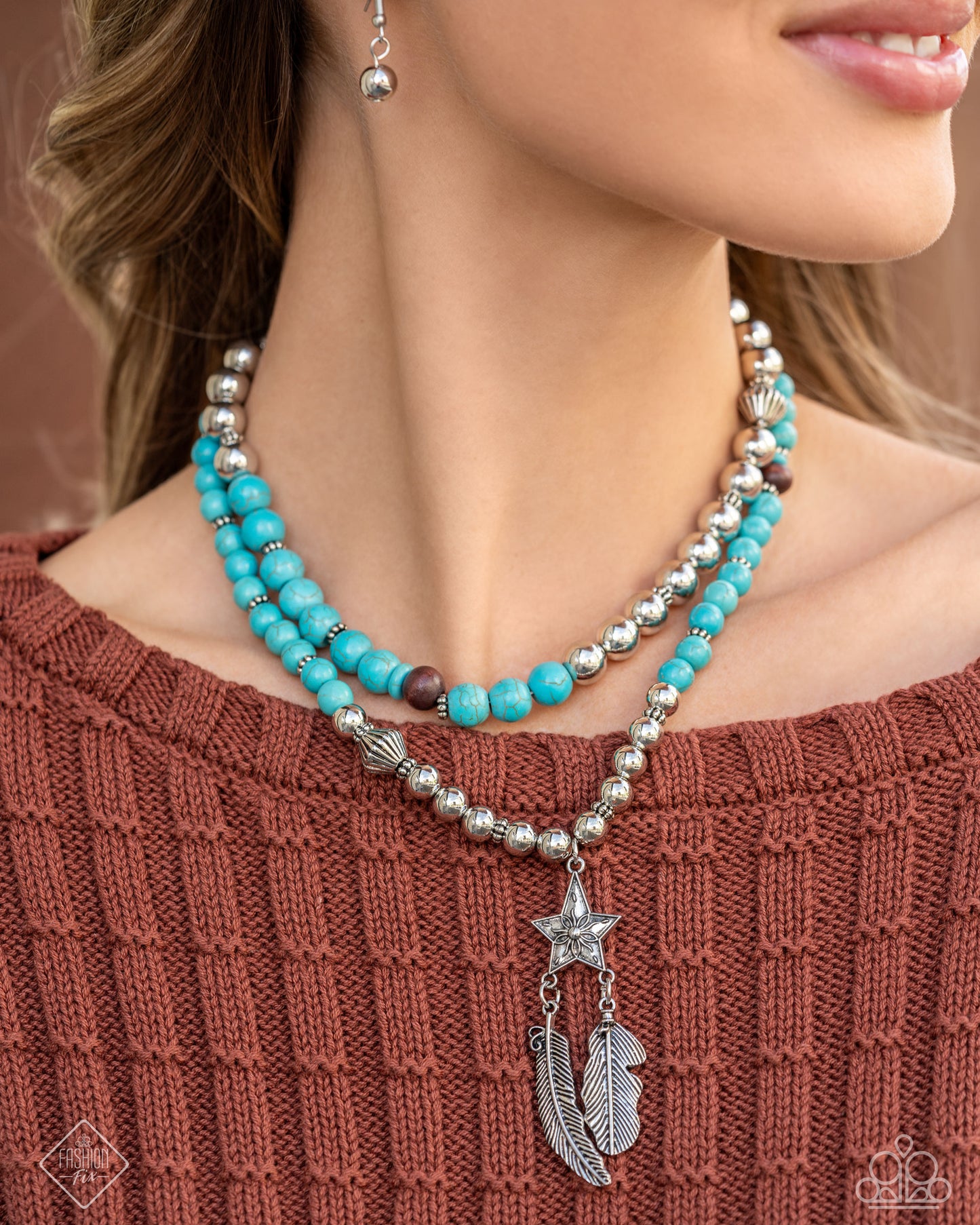 Restful Radiance - Blue Turquoise Stone, Silver Feather Necklace Simply Santa Fe Fashion Fix December 2024 Paparazzi
