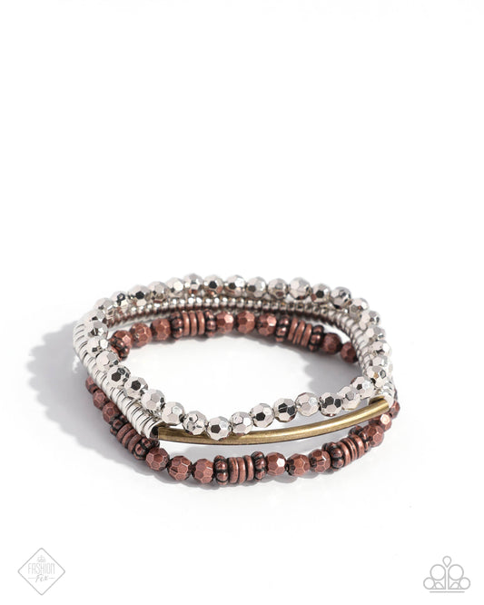 Fabulous Find - Multi Copper, Silver, Brass Bead Set Of Three Stretch Bracelet Sunset Sightings January 2025 Fashion Fix Paparazzi B2203