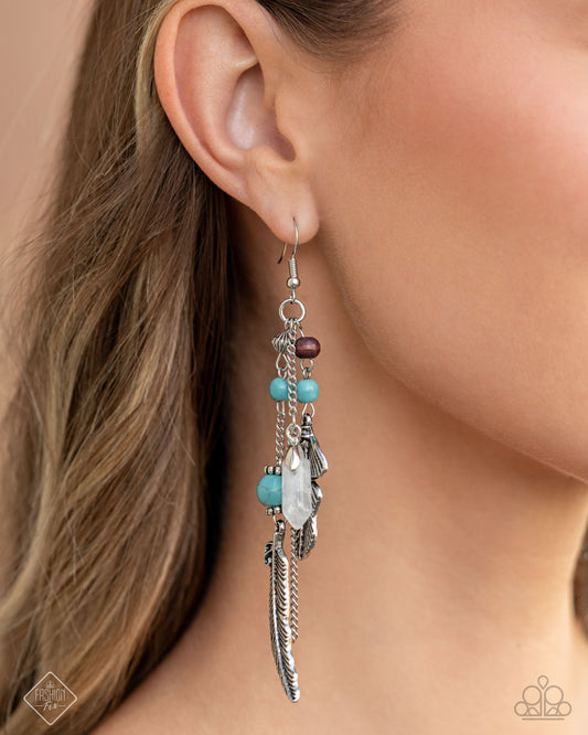 Restful Runway - Blue Turquoise Bead Silver Feather Simply Santa Fe Fashion Fix December 2024 Paparazzi E2503