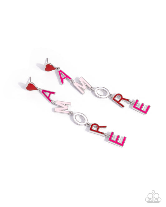 Amore Mio - Multi White, Baby Pink, Red Heart Valentine Inspired "AMORE" Earring Paparazzi E2523