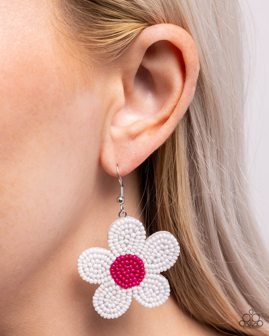 Seed Bead Vibrancy - White Seed Bead Flower Earring Paparazzi E2621