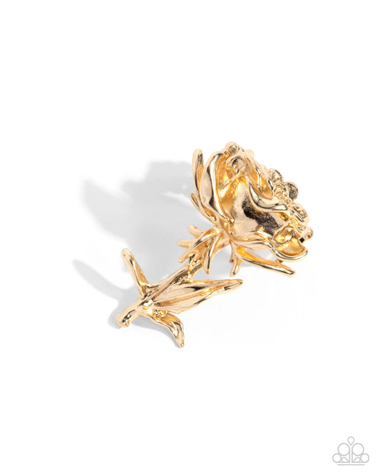 Rose Period - Gold Oversized Rosebud Statement Ring Paparazzi R0891