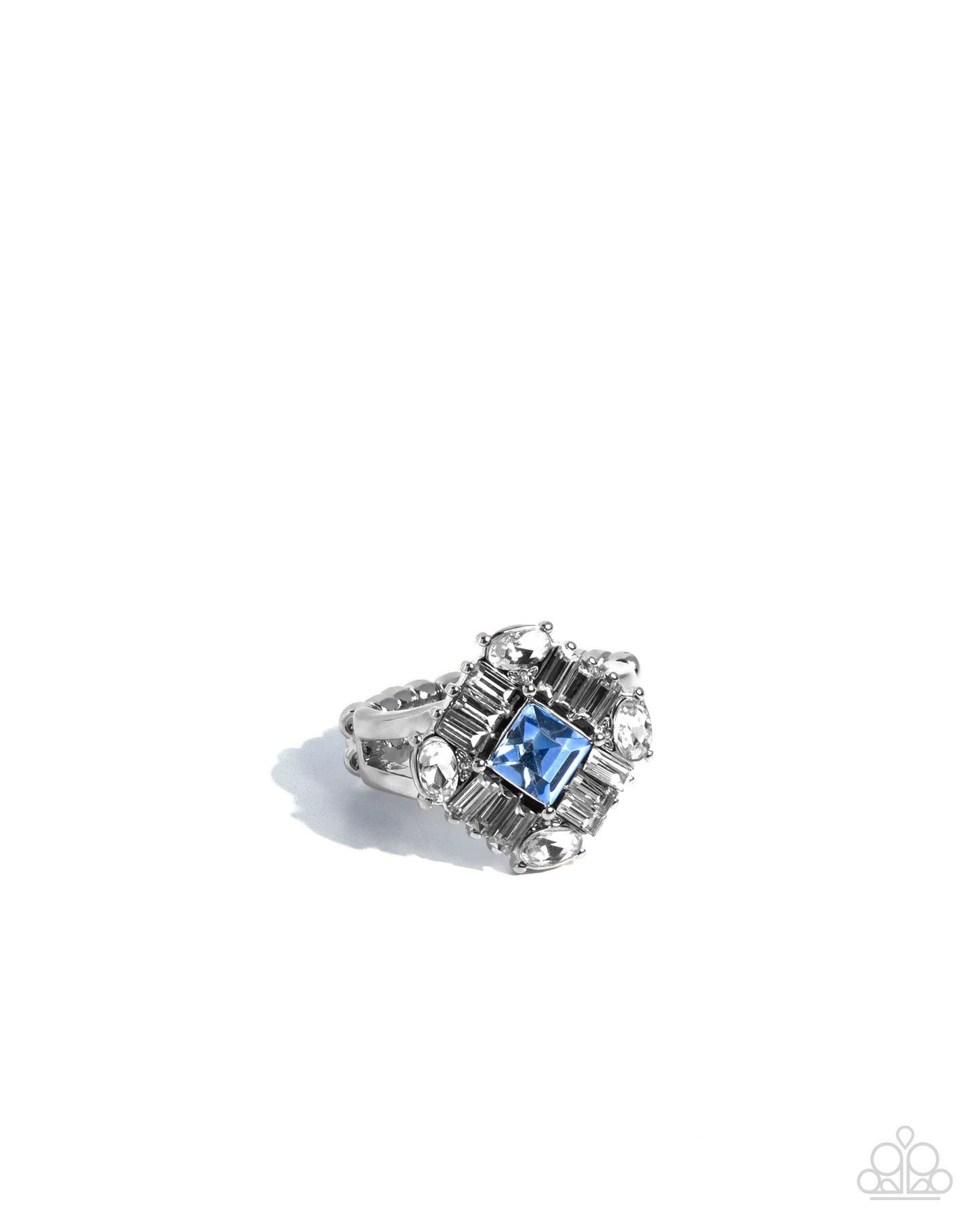 Paparazzi Square Formation - Blue & White Rhinestone Ring R1296