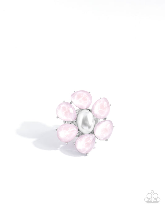 Glitter in the Air - Pink Oversized Glittery Flower Resin Ring Paparazzi R0927