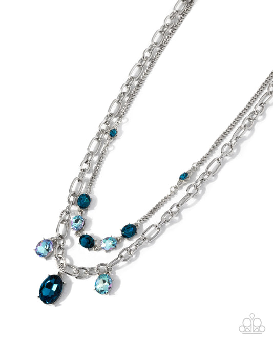 Just for this Moment - Blue & Light Blue Iridescent Gem Layered Necklace Paparazzi N2988