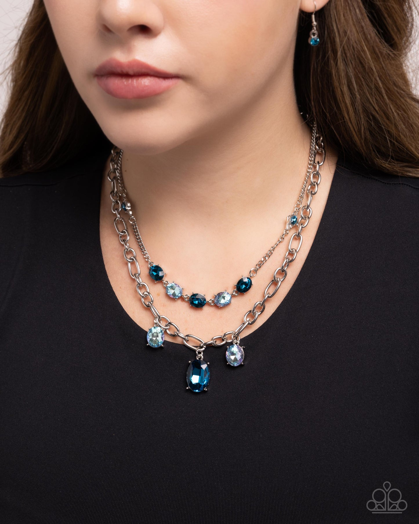 Just for this Moment - Blue & Light Blue Iridescent Gem Layered Necklace Paparazzi N2988