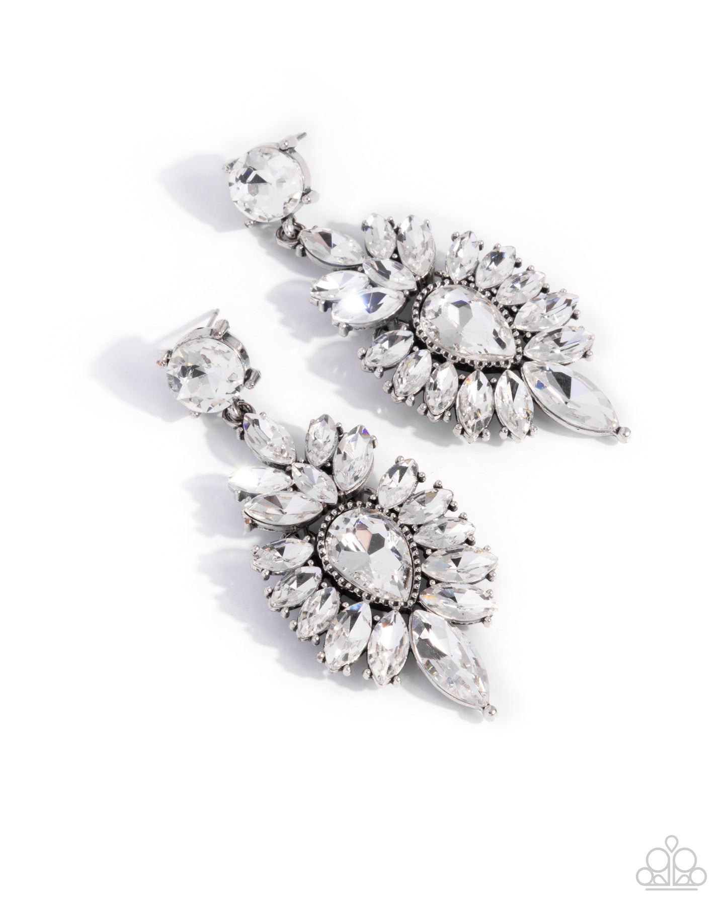 Darling Direction - White Gem Glitzy Teardrop Post Earring Paparazzi E2552