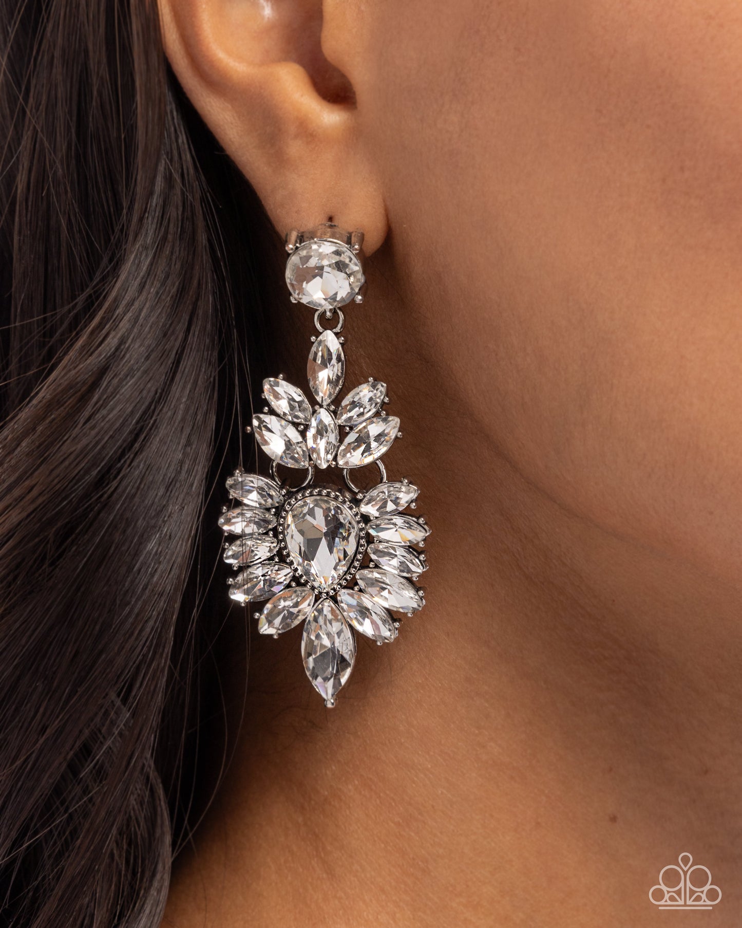 Darling Direction - White Gem Glitzy Teardrop Post Earring Paparazzi E2552