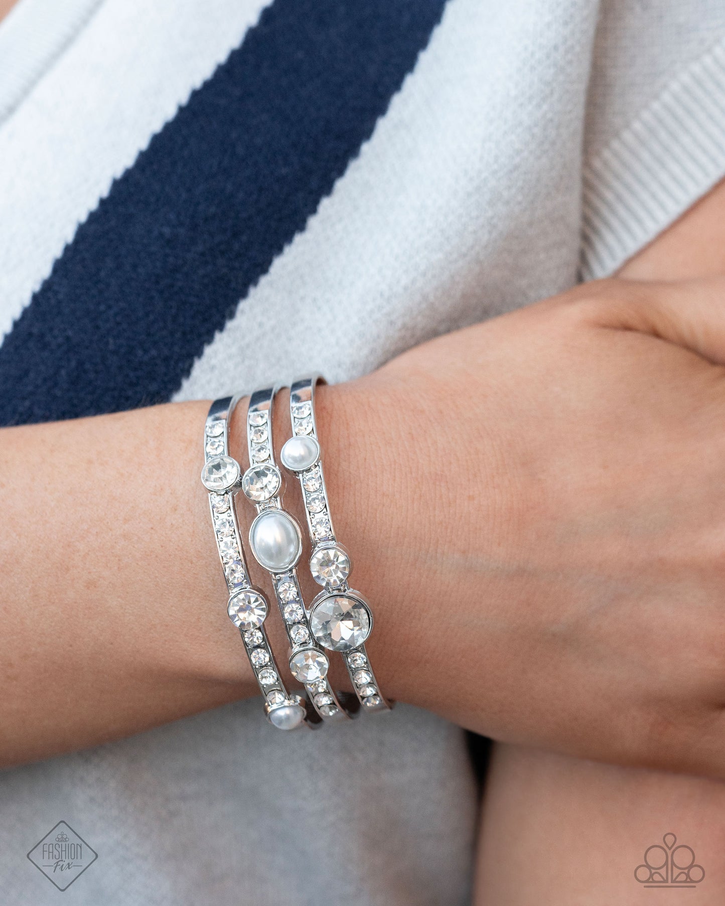Classy Chance - White Cuff Bracelet Fiercely 5th Avenue Fashion Fix November 2024 Paparazzi B2338