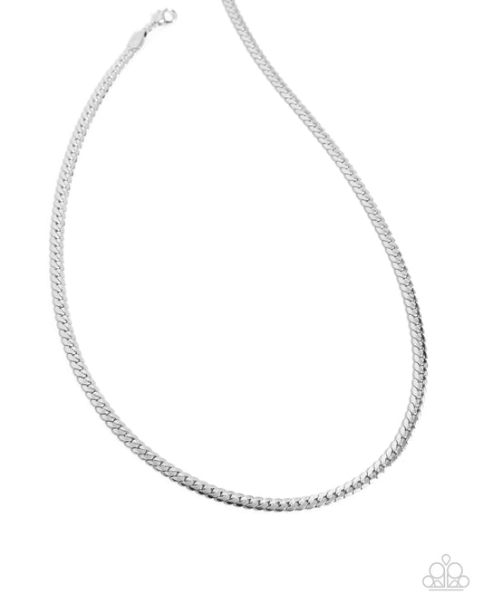 CURB the Peace - Silver Urban Herringbone Pattern Chain Necklace Paparazzi N3557