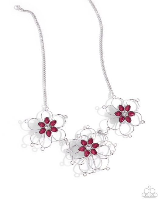 Wiry Welcome - Pink Flower Silver Wire Necklace Paparazzi N3569