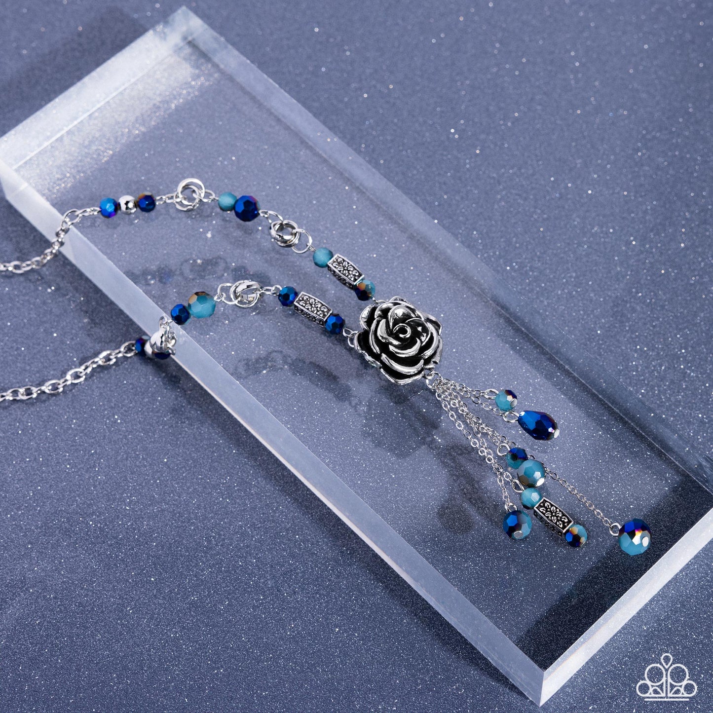 Pruning Promise - Blue UV Gem & Silver Flower Necklace Paparazzi N2797