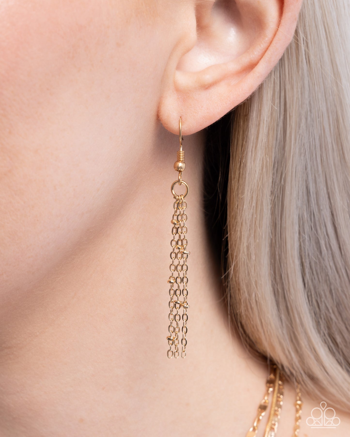 Paparazzi Four-Part Harmony - Blue Gem Gold Layered Snake, Satellite & Paperclip Chain Layered Necklace N3886