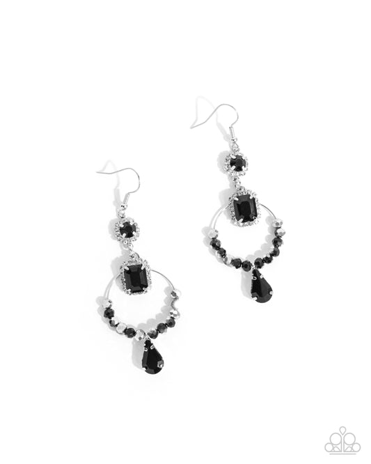 Point Me in the BRIGHT Direction - Black Rhinestone Hematite Silver Earring Paparazzi E3055