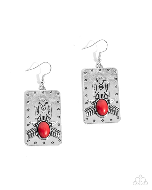 Invincible Icon - Red Stone & Silver Southwestern Motif Santa Fe Style Earring Paparazzi E2614