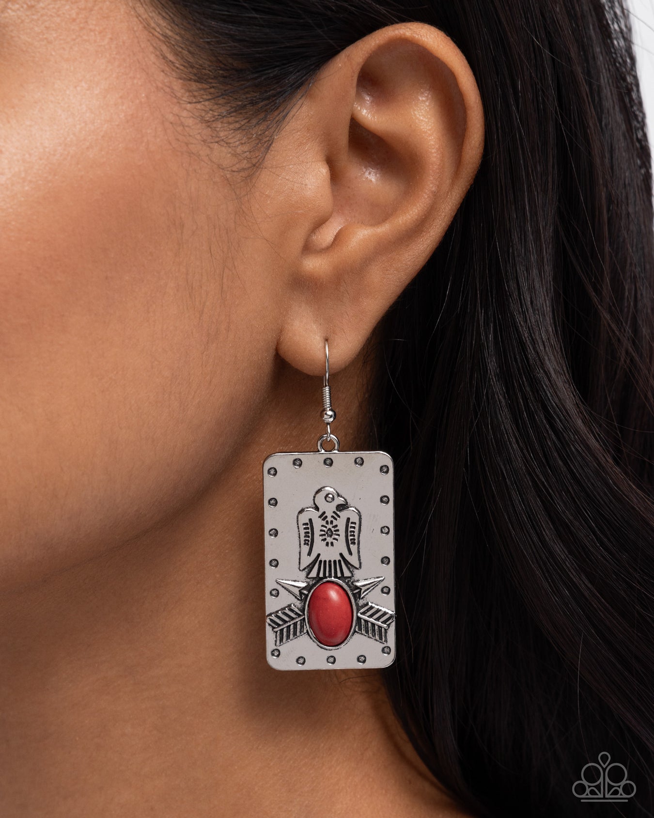 Invincible Icon - Red Stone & Silver Southwestern Motif Santa Fe Style Earring Paparazzi E2614