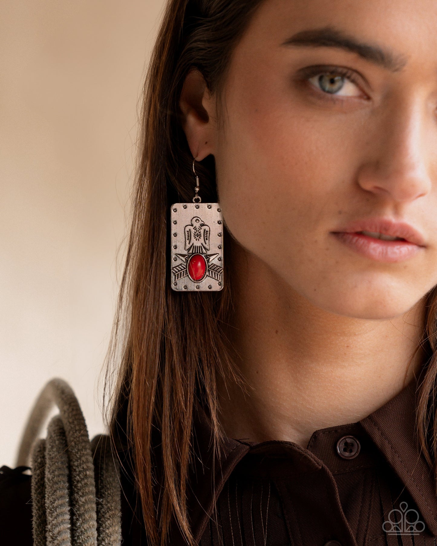 Invincible Icon - Red Stone & Silver Southwestern Motif Santa Fe Style Earring Paparazzi E2614