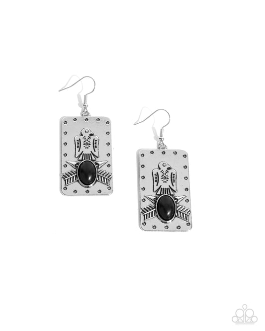 Invincible Icon - Black Stone & Silver Southwestern Motif Santa Fe Style Earring Paparazzi E2589