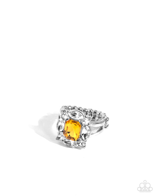 Beautiful Things - Yellow Gem & White Marquise Cut Rhinestone Ring Paparazzi R1192