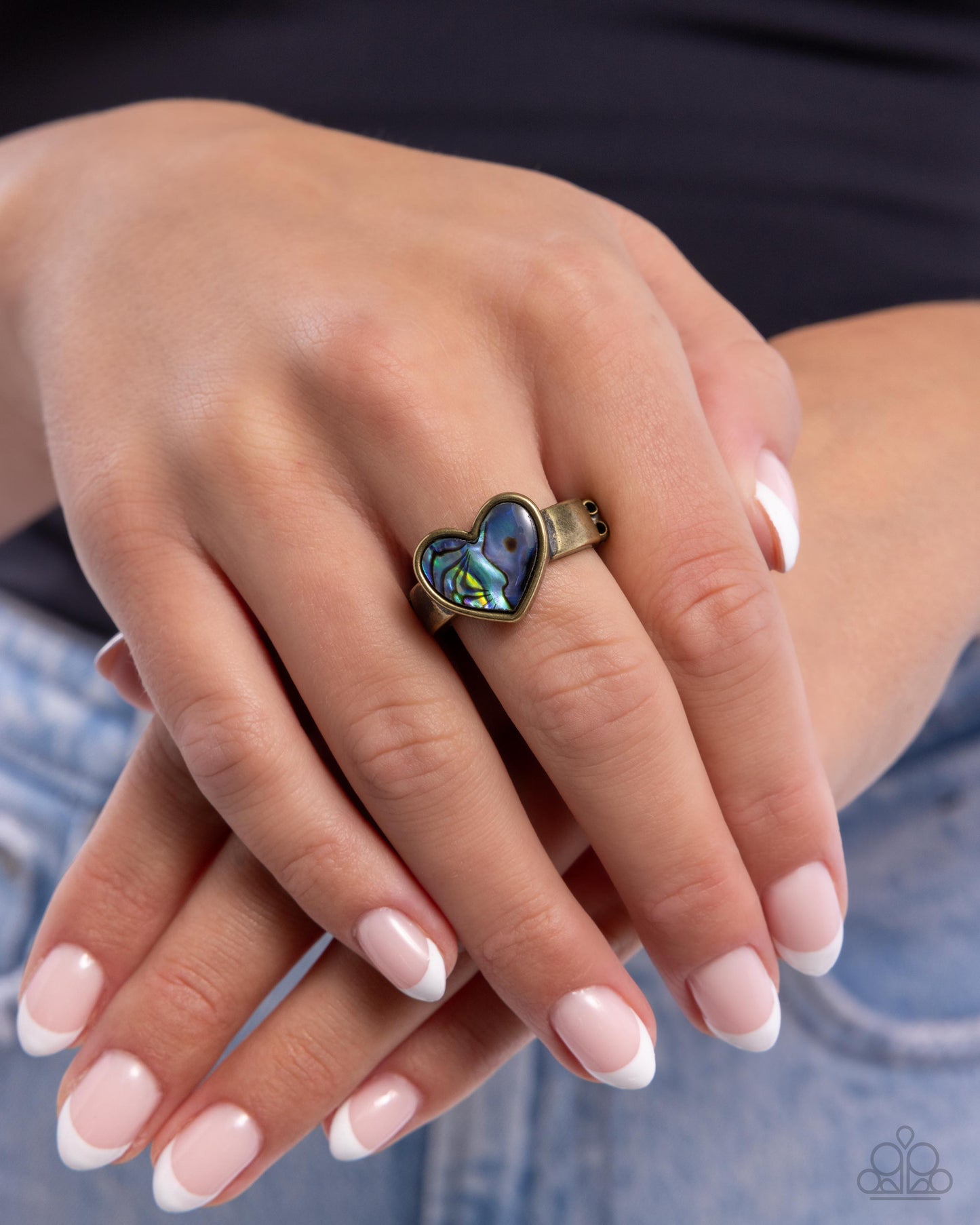 Uncontrollably Fond - Brass & Iridescent Faux Abalone Shell Heart Ring Paparazzi R0908