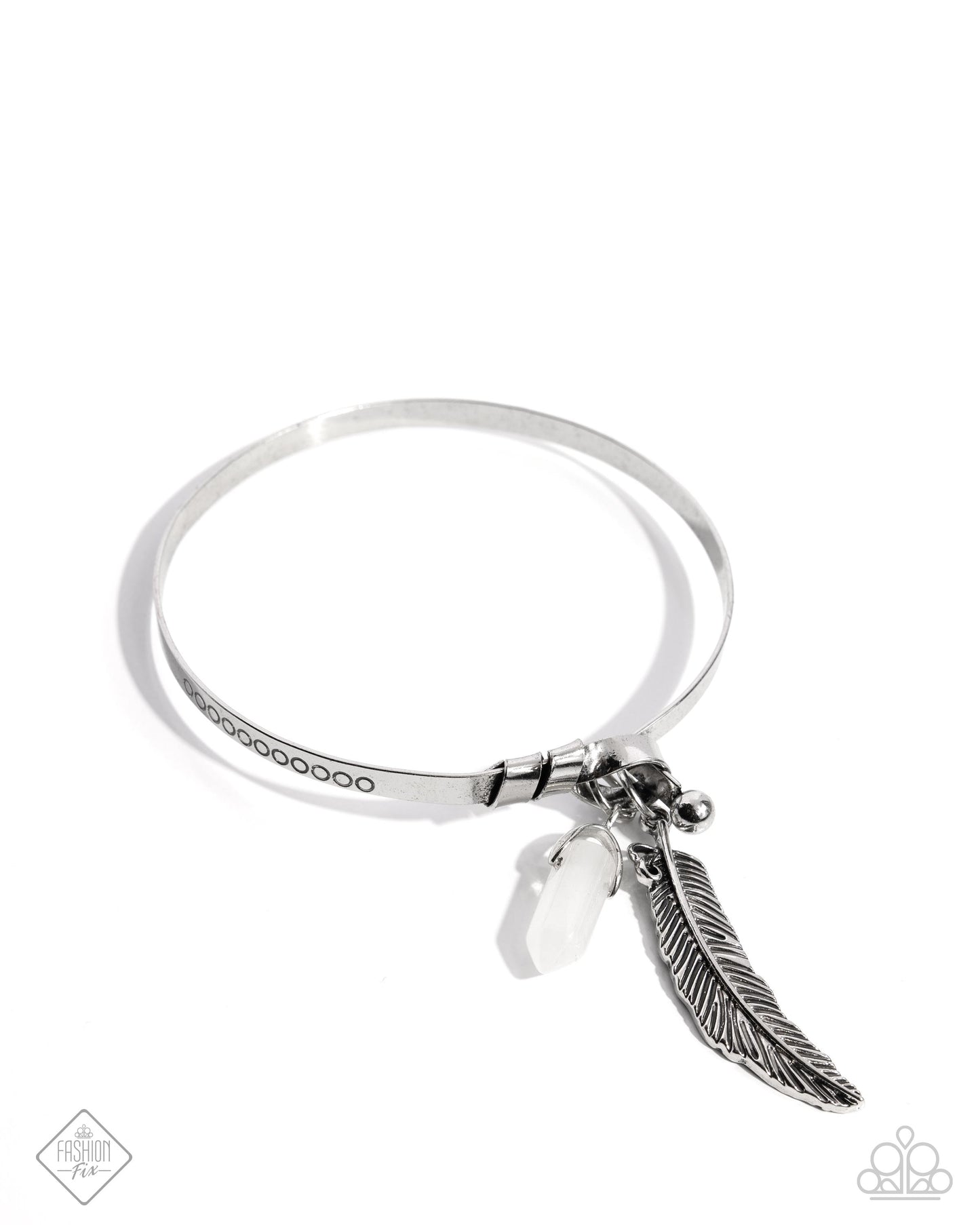 Restful Reunion - White Quartz Stone, Silver Feather Hook & Eye Closure Bracelet Simply Santa Fe Fashion Fix December 2024 Paparazzi