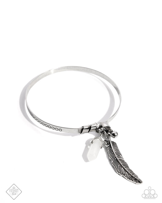 Restful Reunion - White Quartz Stone, Silver Feather Hook & Eye Closure Bracelet Simply Santa Fe Fashion Fix December 2024 Paparazzi B2405