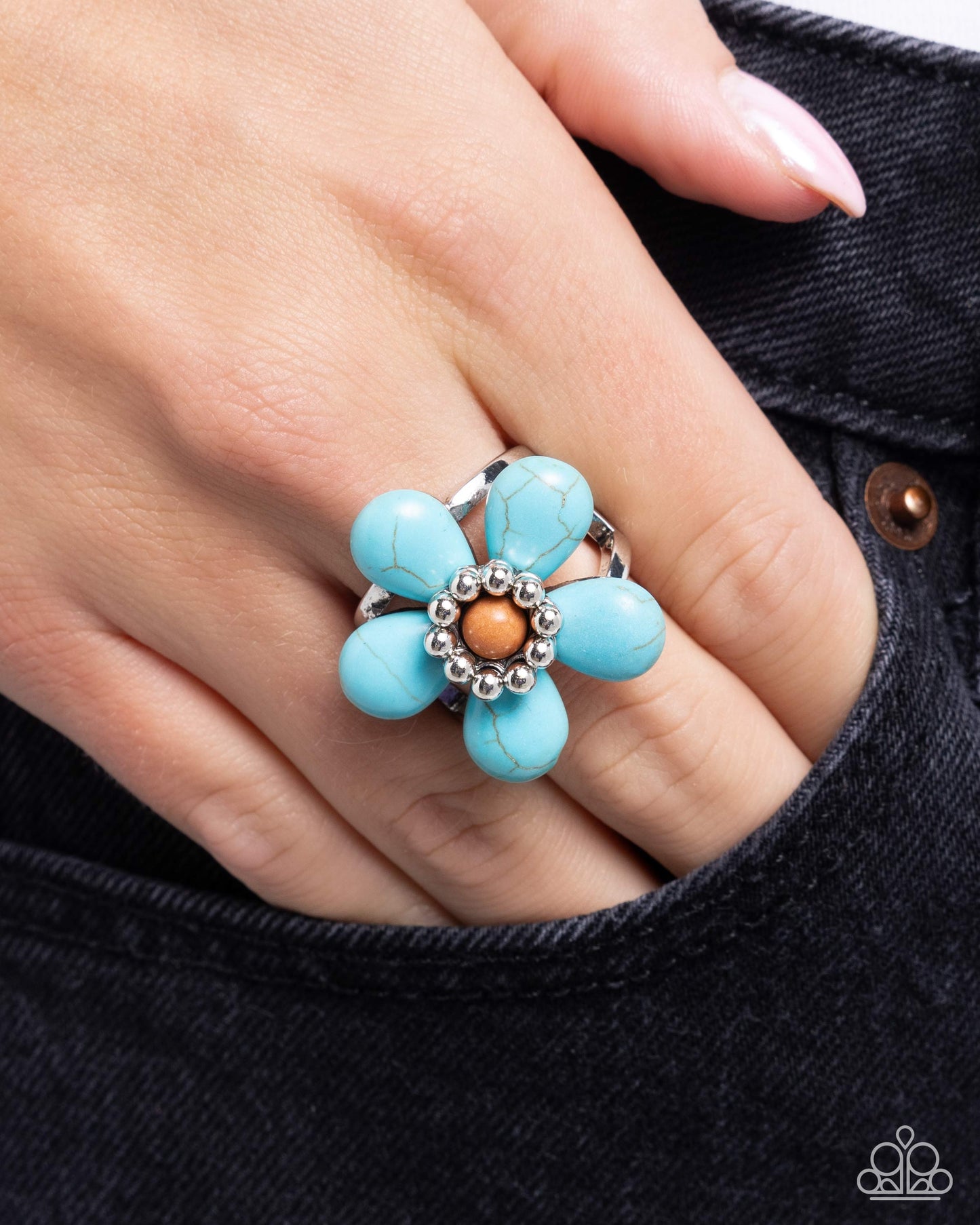 Stony Solidarity - Blue Turquoise Stone Santa Fe Style Ring Paparazzi R0895
