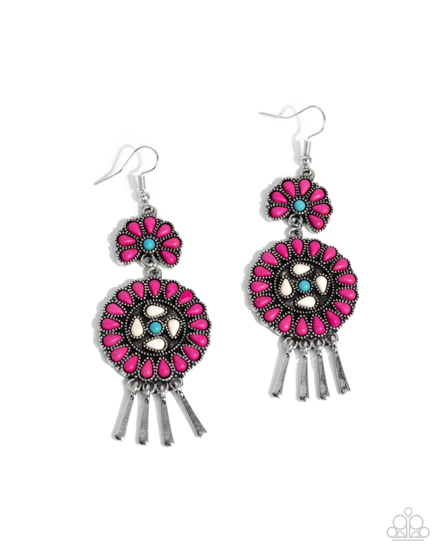 Watch the Sunset - Pink & White Teardrop Stone Floral Earring Paparazzi E2492