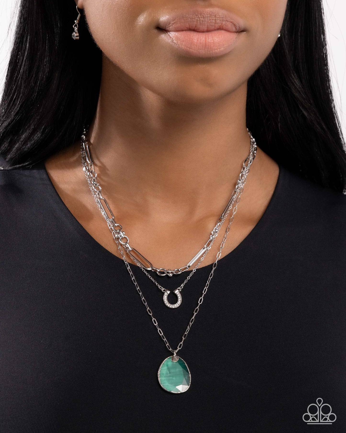 Western Wheelhouse - Green Teardrop Pendant Layered Santa Fe Style Necklace Paparazzi