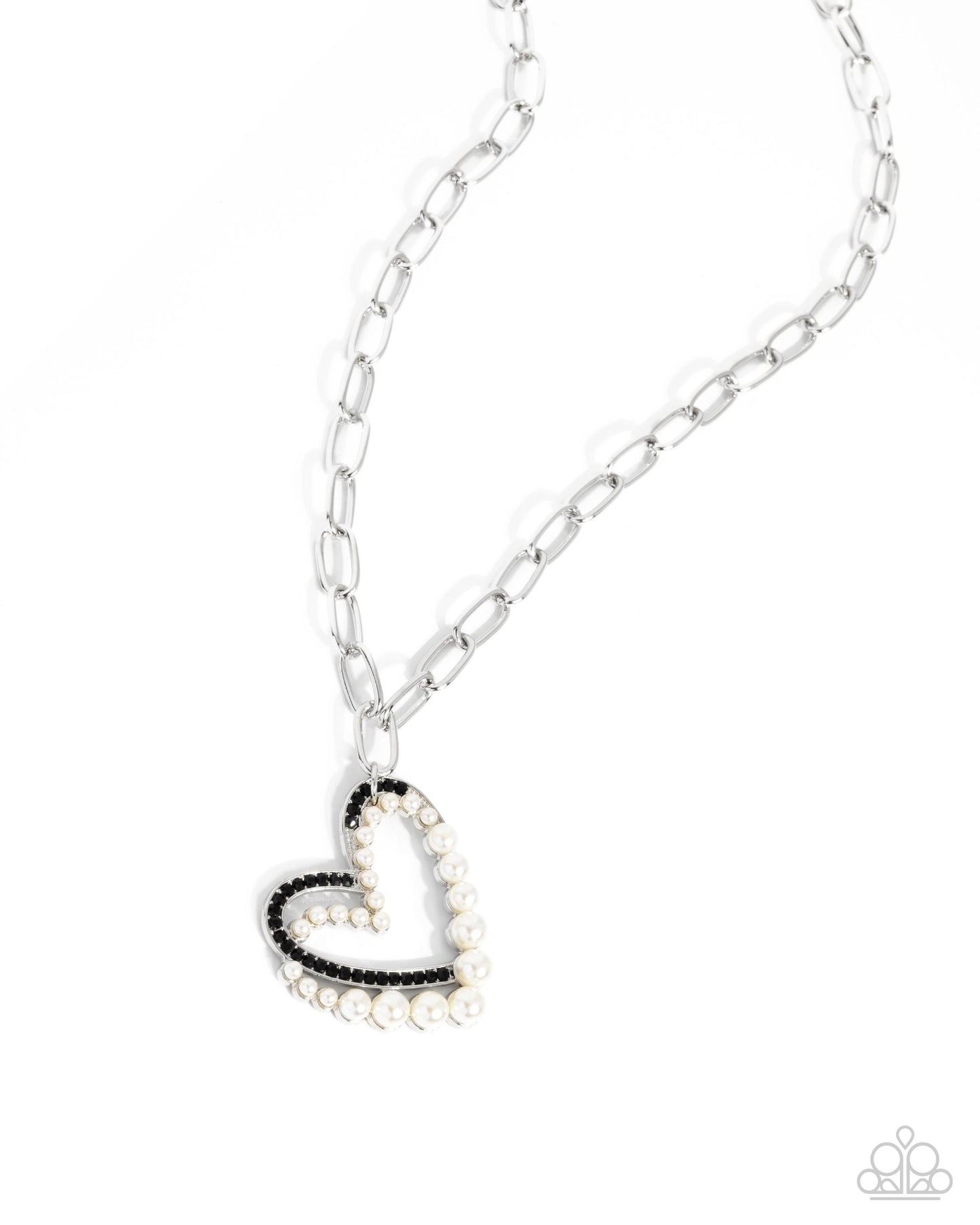 Introducing Me - Black Rhinestone White Pearl Heart Necklace Paparazzi N2911